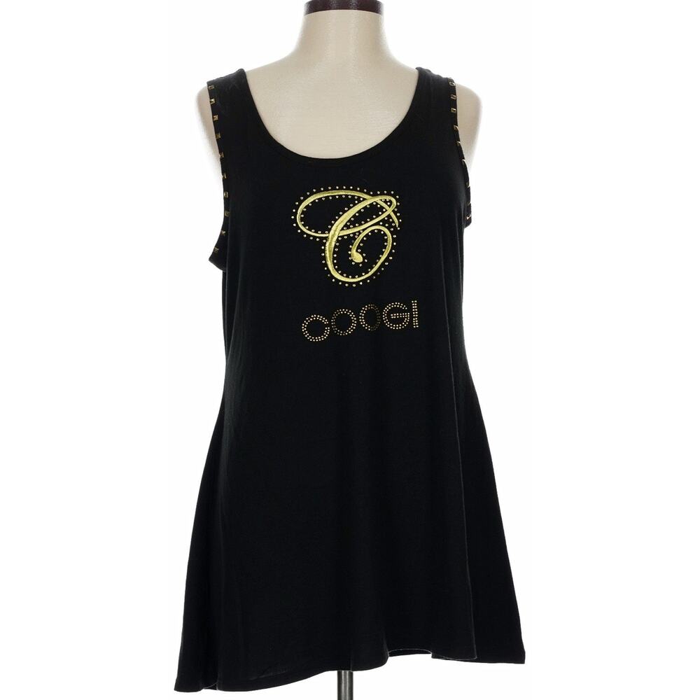 COOGI Black Studded Logo Tank Tunic Mini Dress Women L Large Y2K Sleeveless Top - Picture 3 of 9